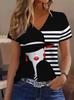 Mode V-Ausschnitt schwarz rot weiß dunkel 3D-Druck Damen-T-Shirt Retro Sommer Täglich lässig Street Kurzarm Damenbekleidung
