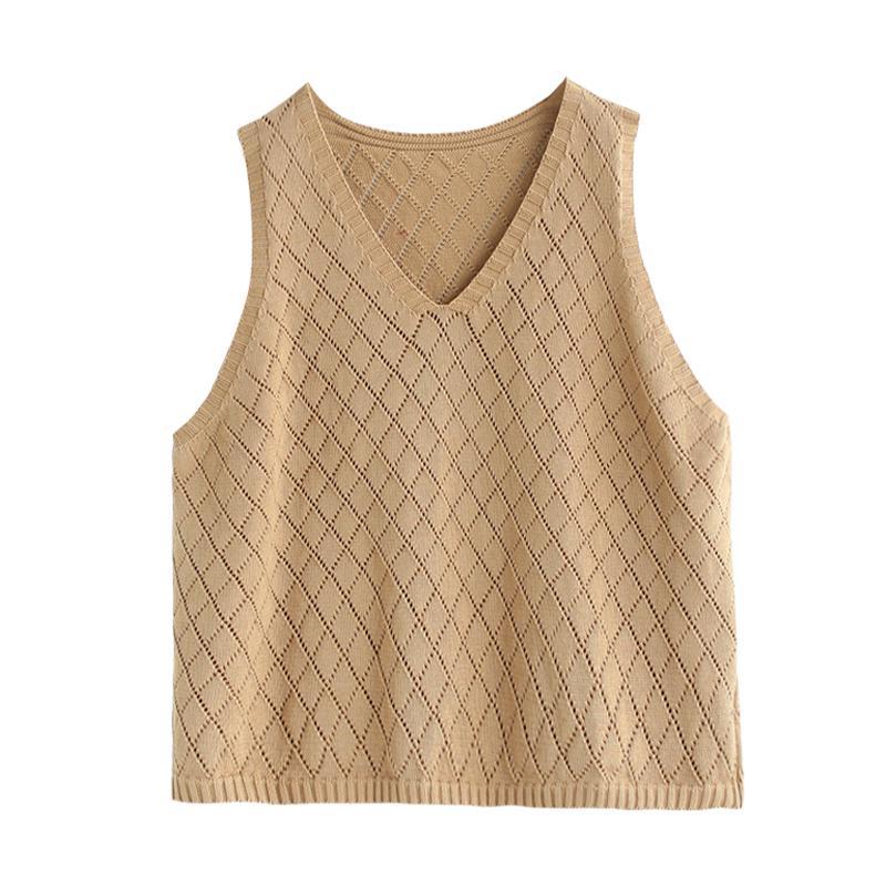 Women's Artistic Retro Hollow-Out Crocheted Vest Plus-Size Loose Knitted Vest Versatile Outer-Wear Coat for Spring and Autumn