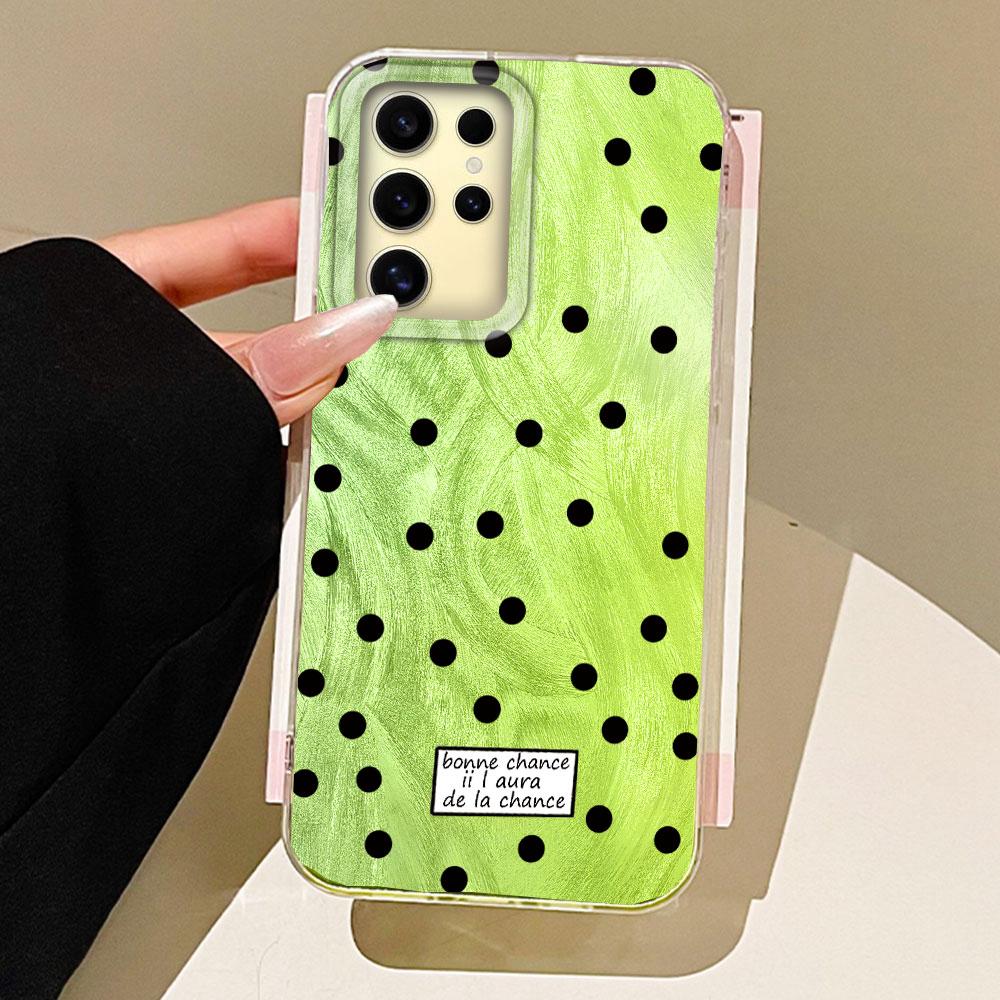 Black Circular Dots Feather Texture Phone Case for Samsung Galaxy S25 Edge S24 S23 S22 S21 FE Plus Ultra Women Girls Shell Cover
