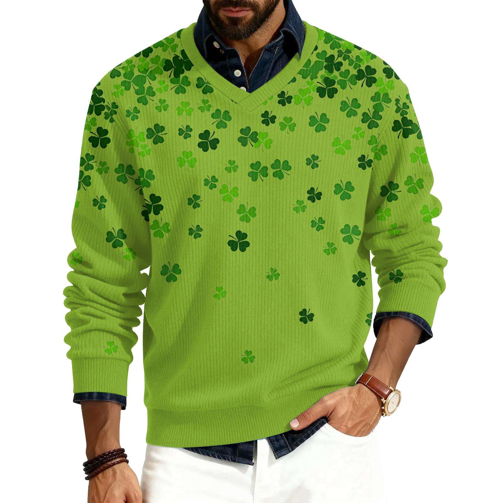 

Чоловічий пуловер з V-подібним вирізом, з довгими рукавами, в рубчик XXL зелений