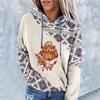 Women's Aztec Hoodie Geometric Pattern Long Sleeve Colour Block Pullover Drawstring Sweatshirt