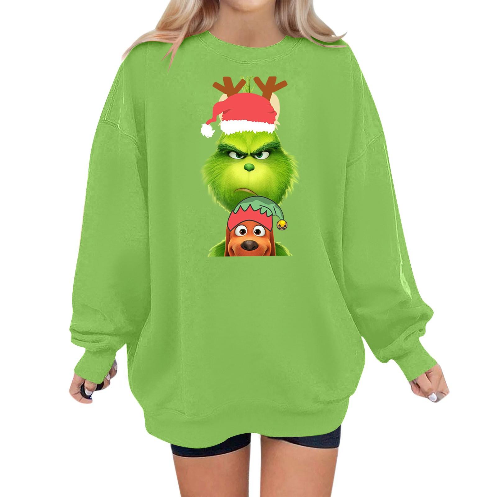 

Женская толстовка с принтом, повседневная удобная свободная легкая женская толстовка с длинным рукавом и круглым вырезом M зелёный