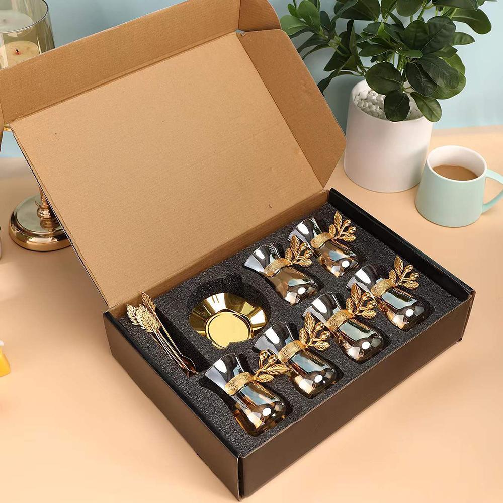 Türkiye featured coffee cup saucer sets, European style household Dim sum dish coffee mug with spoon, 6 cups, 6 plates, 6 spoons