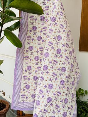 Detská prikrývka s horúcovzdušným balónom, ručne maľovaná block printom - 60*40 palcov