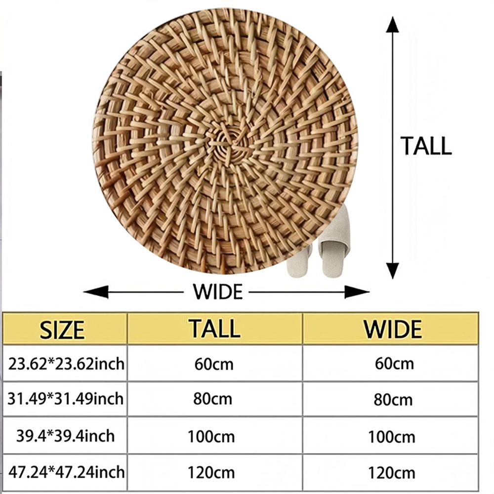 Tappeto Rotondo in Rattan Intrecciato Stile Boho Naturale Tappeto in Flanella per Soggiorno Camera da Letto Spazio Yoga Meditazione Eco-Friendly Casa
