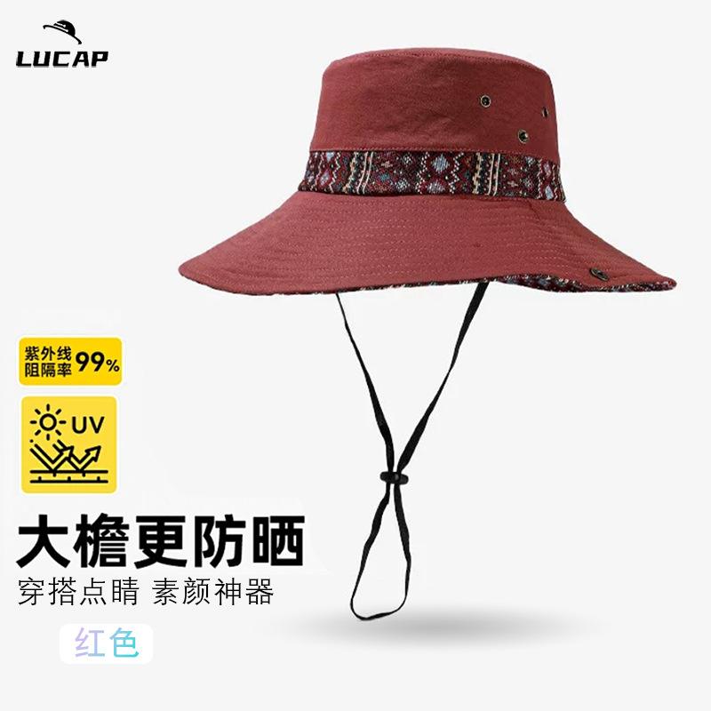 Western Cowboy Basin Hat Women's Spring Summer Retro Mountaineering Hat Outdoor Big Brim Sunscreen Bucket Hat