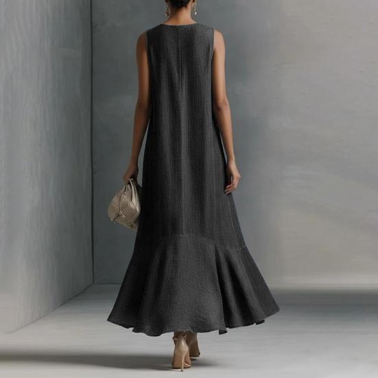 Women's Long Denim Dress Casual Loose Sleeveless V Neck Maxi Dress