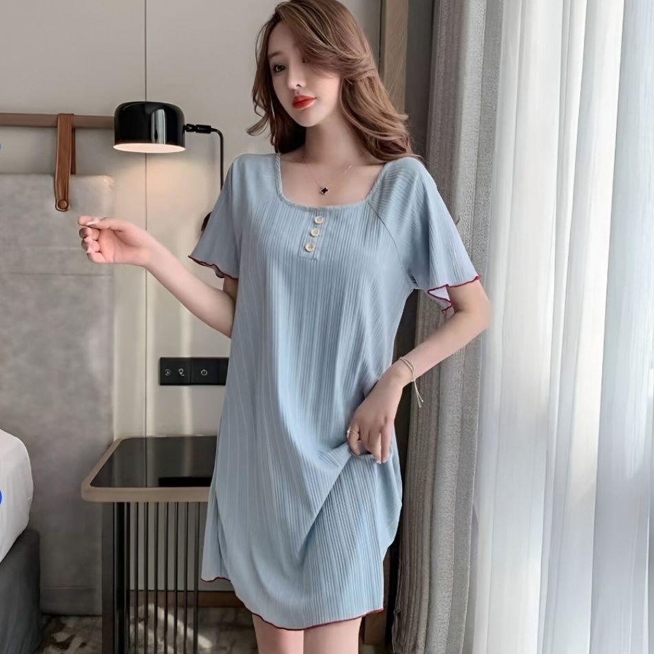 Sleeping Skirt for Women in Summer Thin Design Without Chest Cushion Girl's Skirt Sexy Women's Sleepwear Loose Fit Can Be Worn Outside Short Sleeved