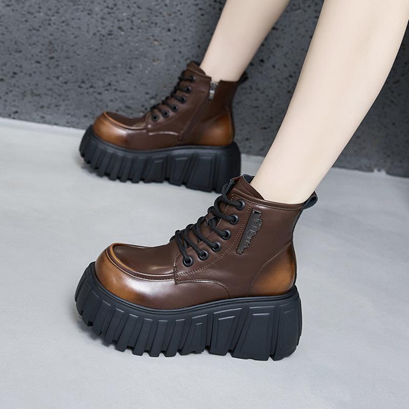 Thick-soled Martin boots women's new 2025 autumn and winter heightening medium tube women's boots British wind fried street locomotive short boots