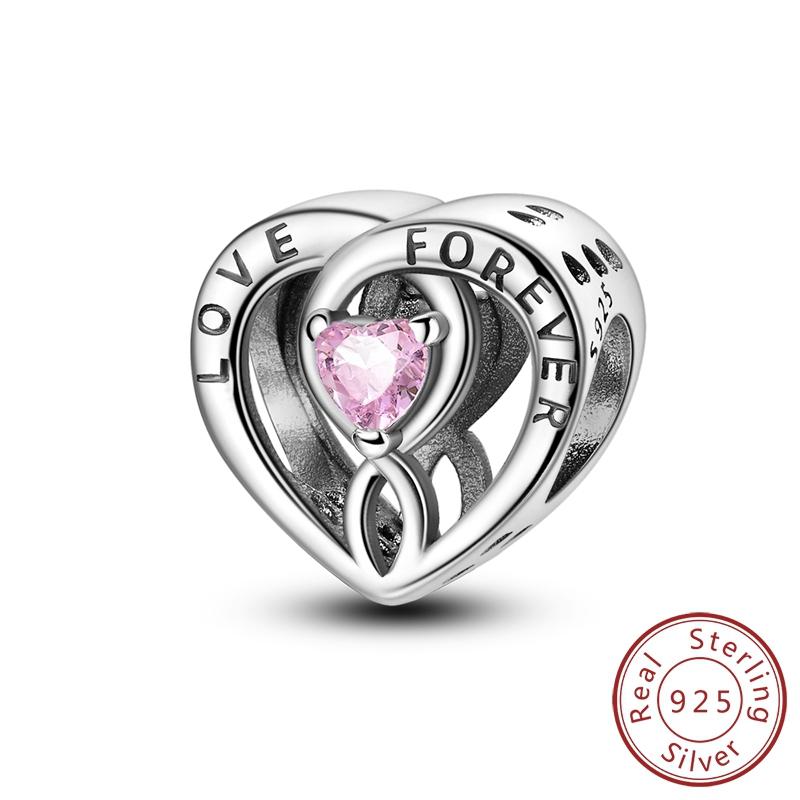 925 Silver Love Heart Zircon Series Pendant Fit DIY Original Bracelet Necklace Women's Jewelry Gifts