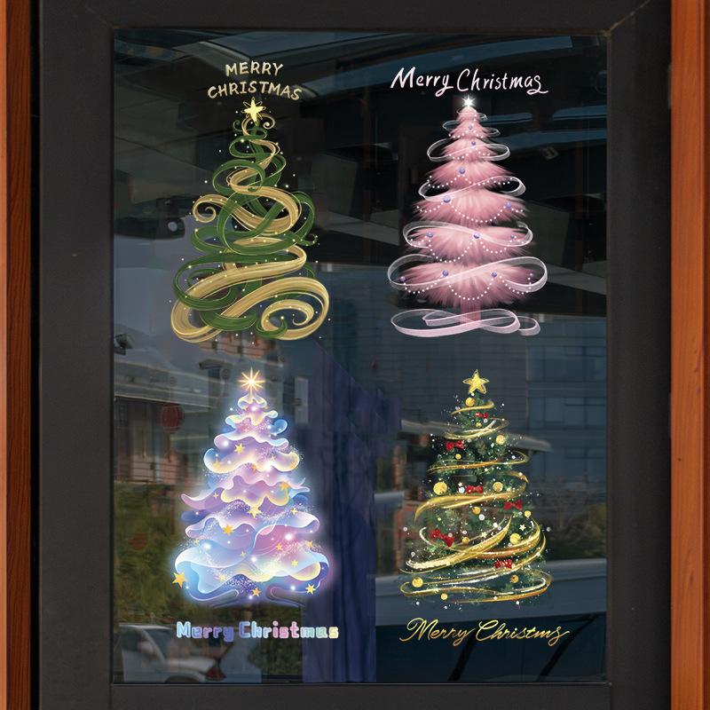 

Статичные рождественские наклейки на окна, съемные электростатические стеклянные украшения с рождественской елкой и праздничными темами SDJ-34144