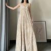 New Chinese-style jacquard suspender dress for women's spring and summer V-neck waist and thin temperament gentle wind long swing dress