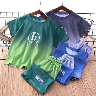 Children's Summer Short Sleeved Set for Boys Medium and Large Children Boys' Clothes Gradient Short Sleeved Shorts