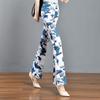 2024 Floral Plaid Elastic Waist Slim Fit Flare Women's Pants