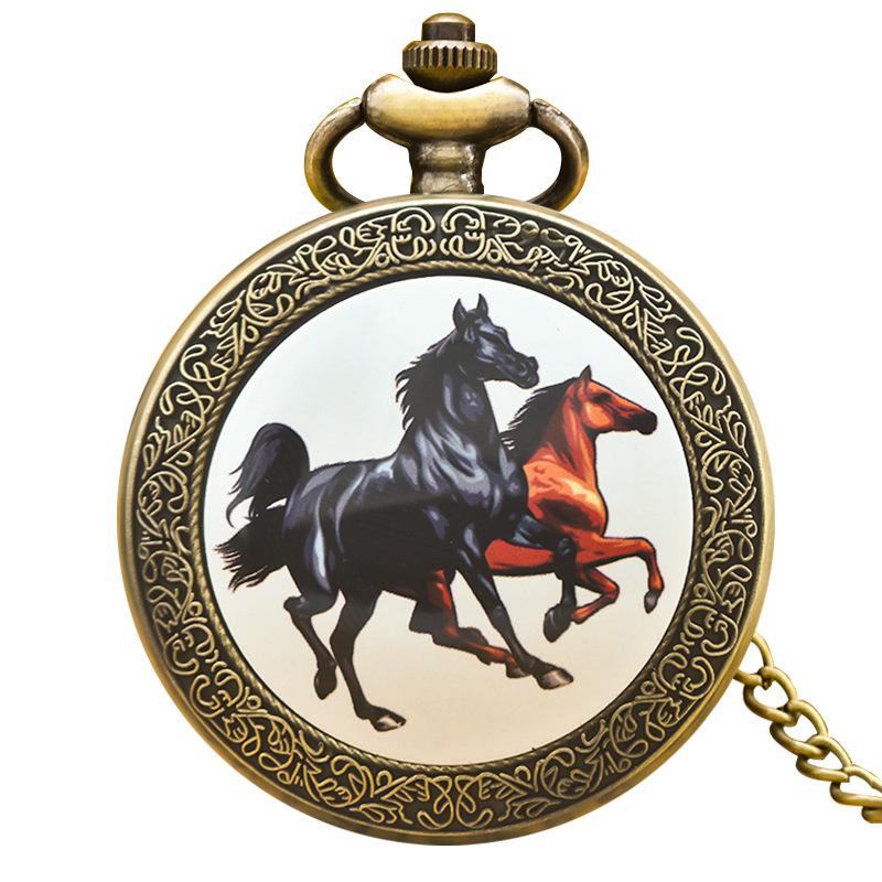 Classic Western Riding Cowboy Horse Quartz Pocket Watch Retro Men's Women's Necklace Pendant Gift
