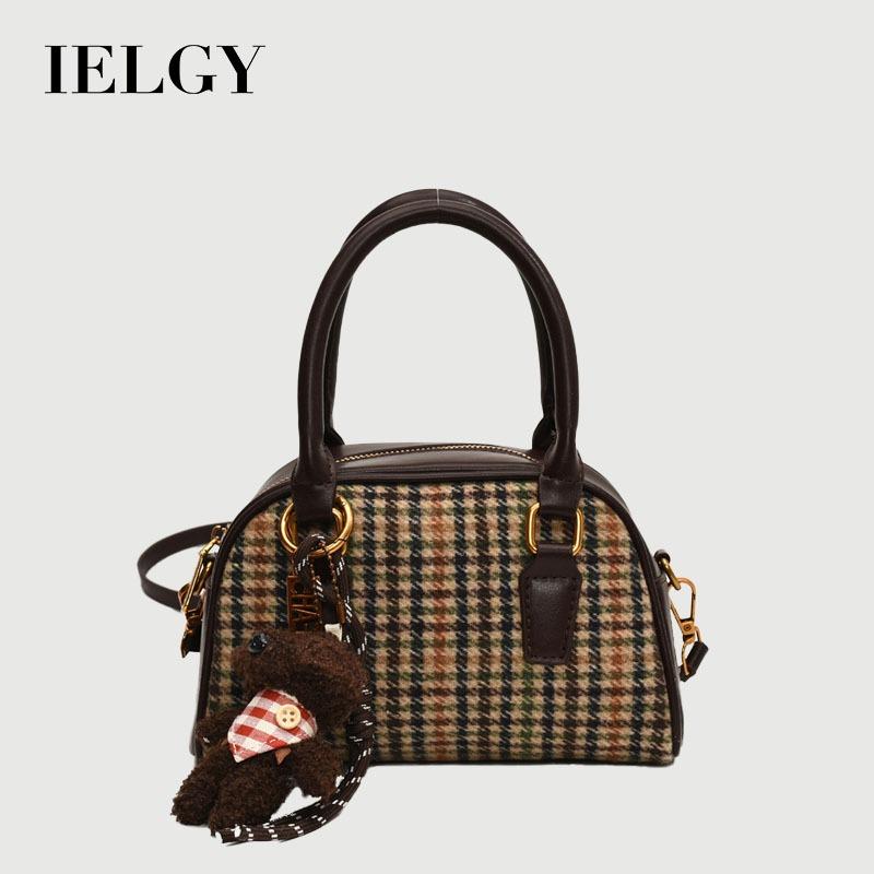 IELGY Plaid Retro Large-Capacity Handbag High-End Fashion Commuter Shoulder Bag