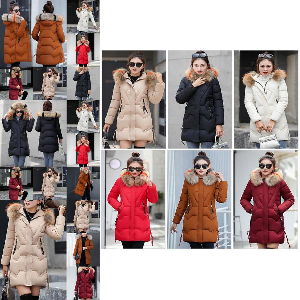 Women Slim Colorful Fur Collar Hooded Coat Jacket Parka Outwear For Ultimate Winter Warmth
