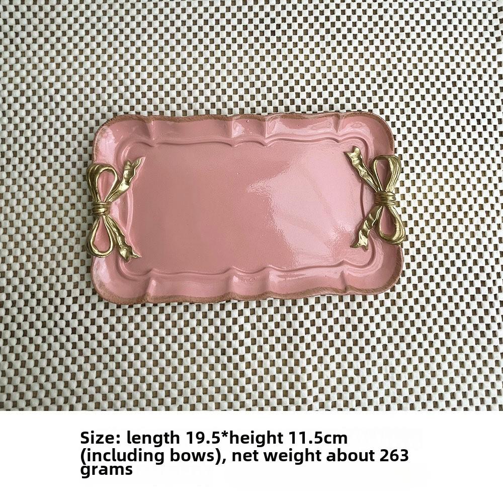 Jewelry Storage Tray Vintage Bow Decorated Resin Plate Snack Dessert Tray Cute Home Bedroom Decor