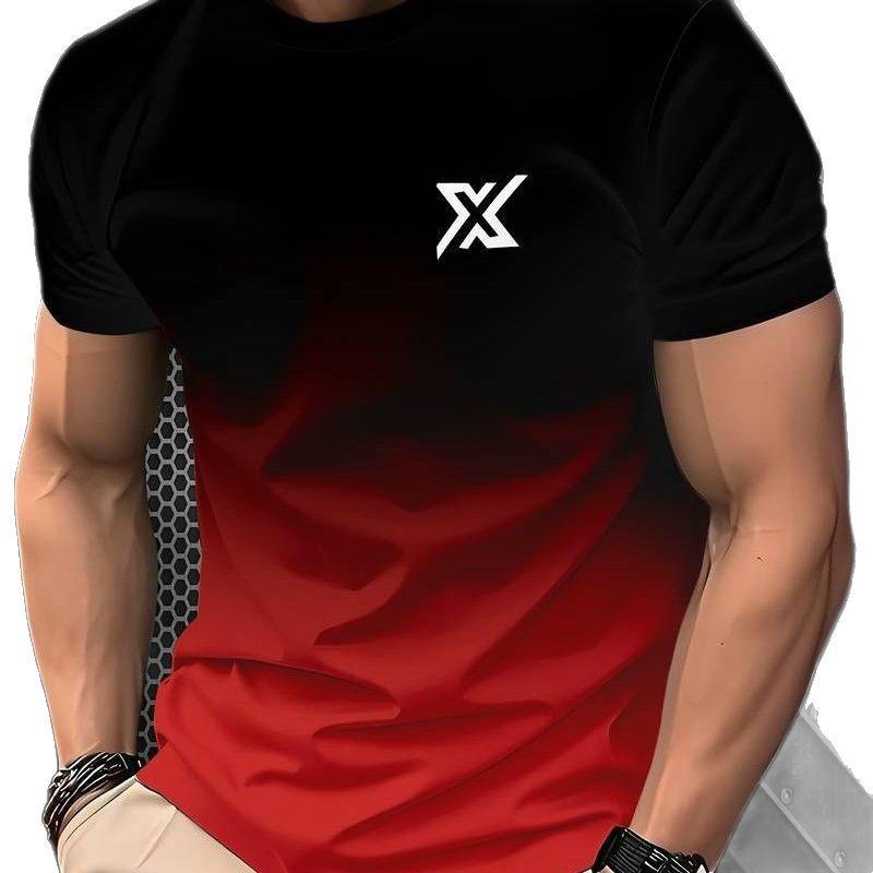 3D Color Gradient Printed Top Summer Round Neck Men's T-shirts