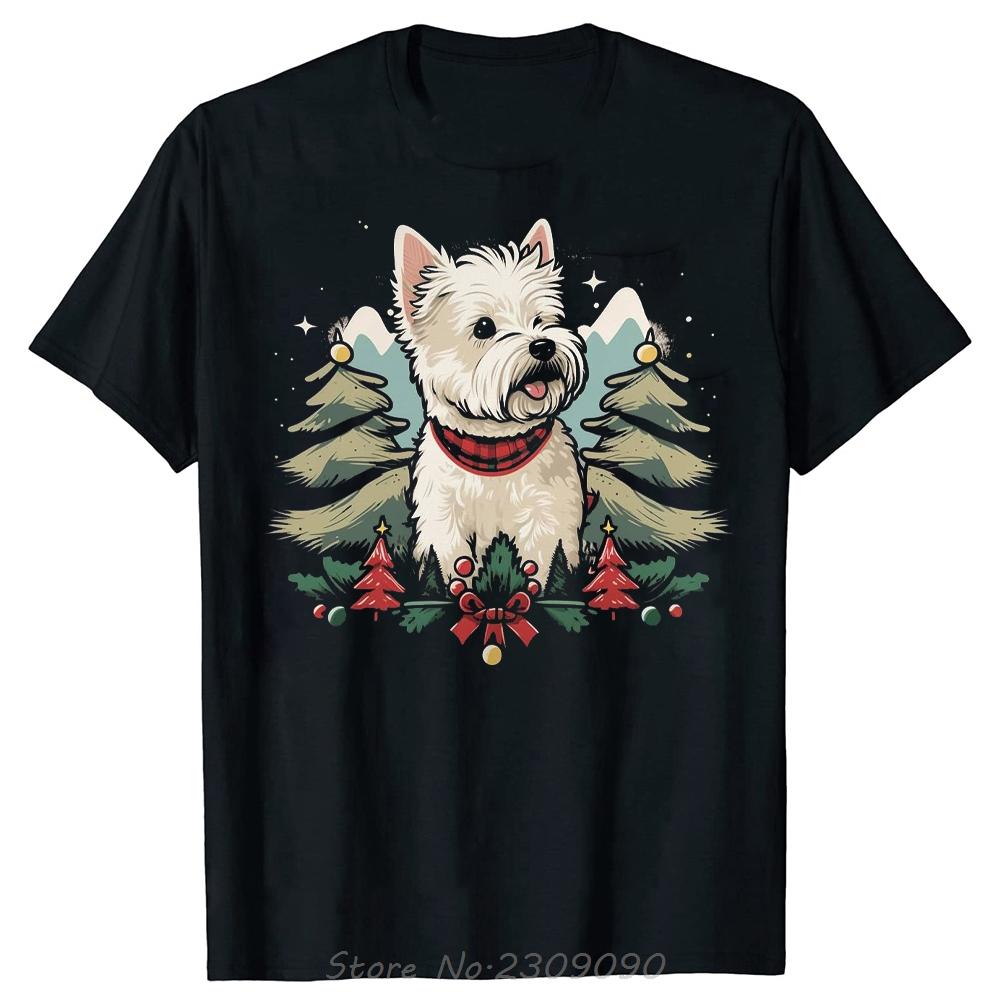 

Xmas West Highland White Terrier Christmas Vintage Westie Dad TShirt Oneck Cotton Tshirt Summer Oversized T Shirt Men Clothing 4XL