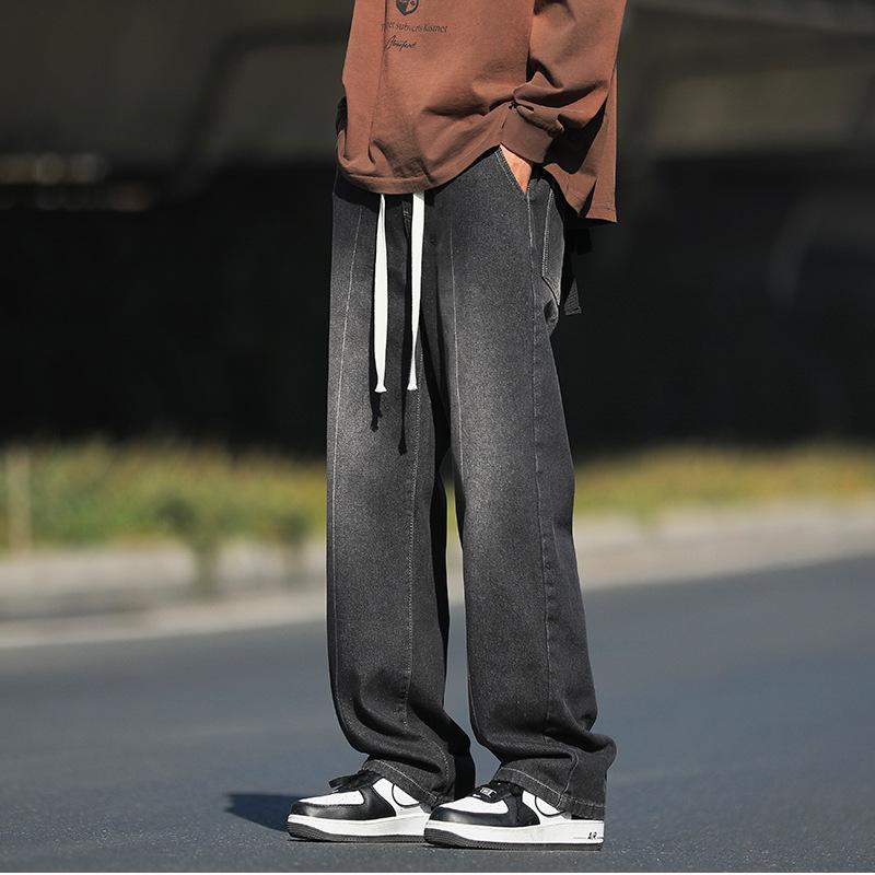 

Yadu Four Seasons Denim Jeans: Retro Hong Kong Style Loose Straight Leg Casual Long Pants for Men and Women L