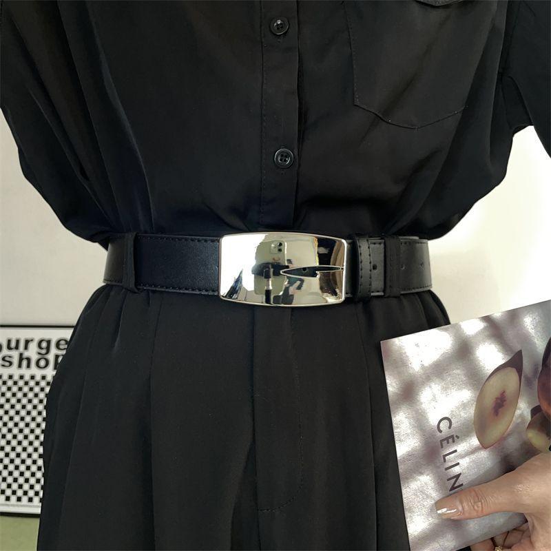 

Unique Mirror Pu Belt With Sleek Smooth Buckle For Men And Women Suitable For Styles Various Silver105cm