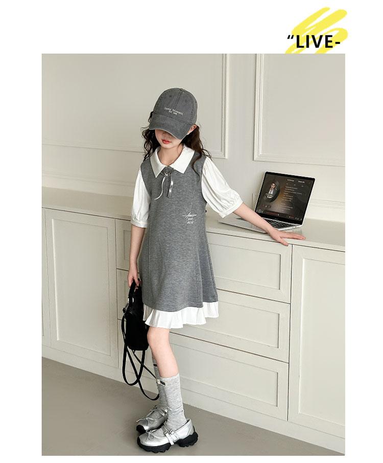 Girl's Super Beautiful Dress, College Style Shirt Dress, 2026 New Summer Short Sleeved Korean Version, Big Children's Trend
