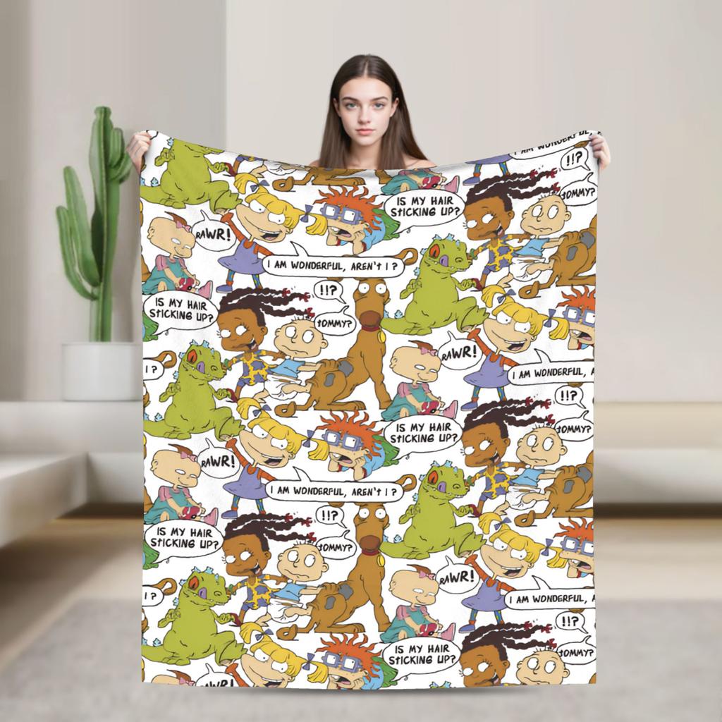 Rugrats Playful Character Blankets  Warm Soft Plush Throw Blanket For Couch Chair Airplane Travel Flannel Bedspread Bed Cover