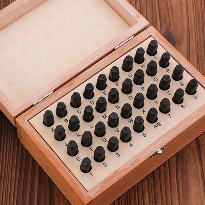 36Pcs Leather Stamping Tool Stainless Steel Handle Number and Letter Stamp Punching Tool 6mm Metal Leather Stamp Tool