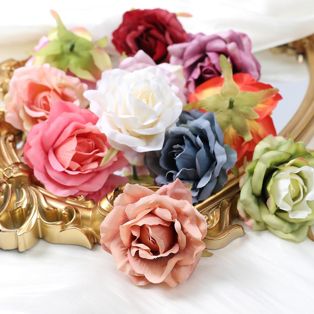 3/5Pcs Rose Artificial Flowers Heads 7cm Fake Flowers for Marriage Wedding Decorations Home Decor DIY Craft Garland Accessories