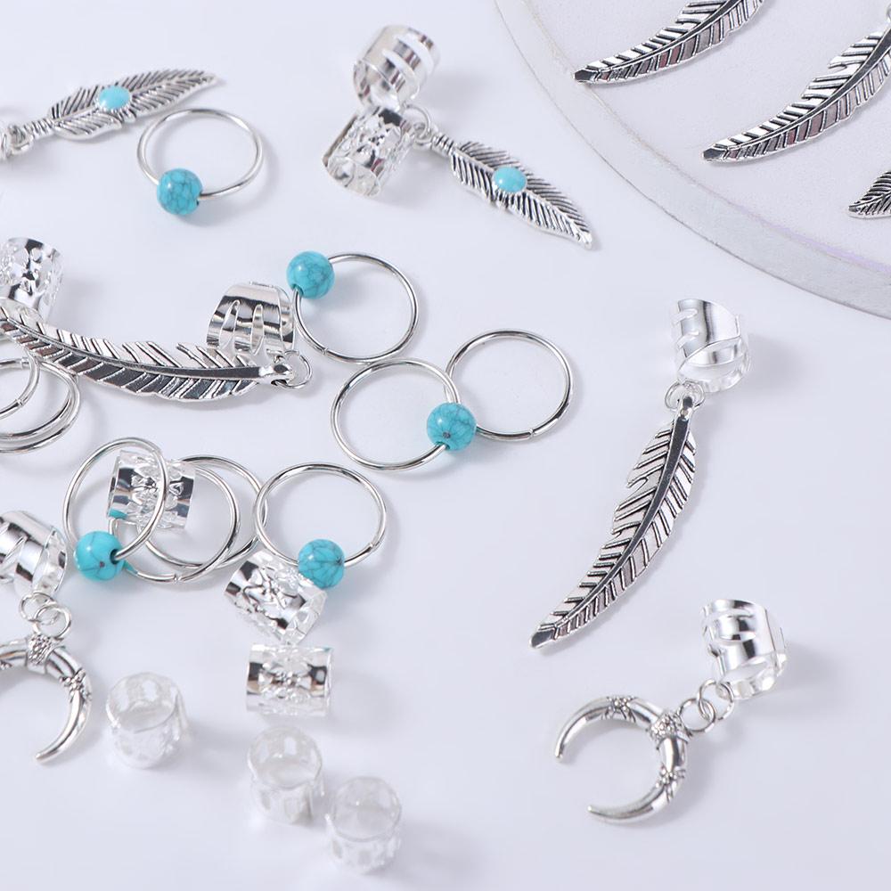 31pcs Turquoise Dreadlocks Beads Hair Braiding Hair Braid Tubes Hollow Out Hair Ring Men