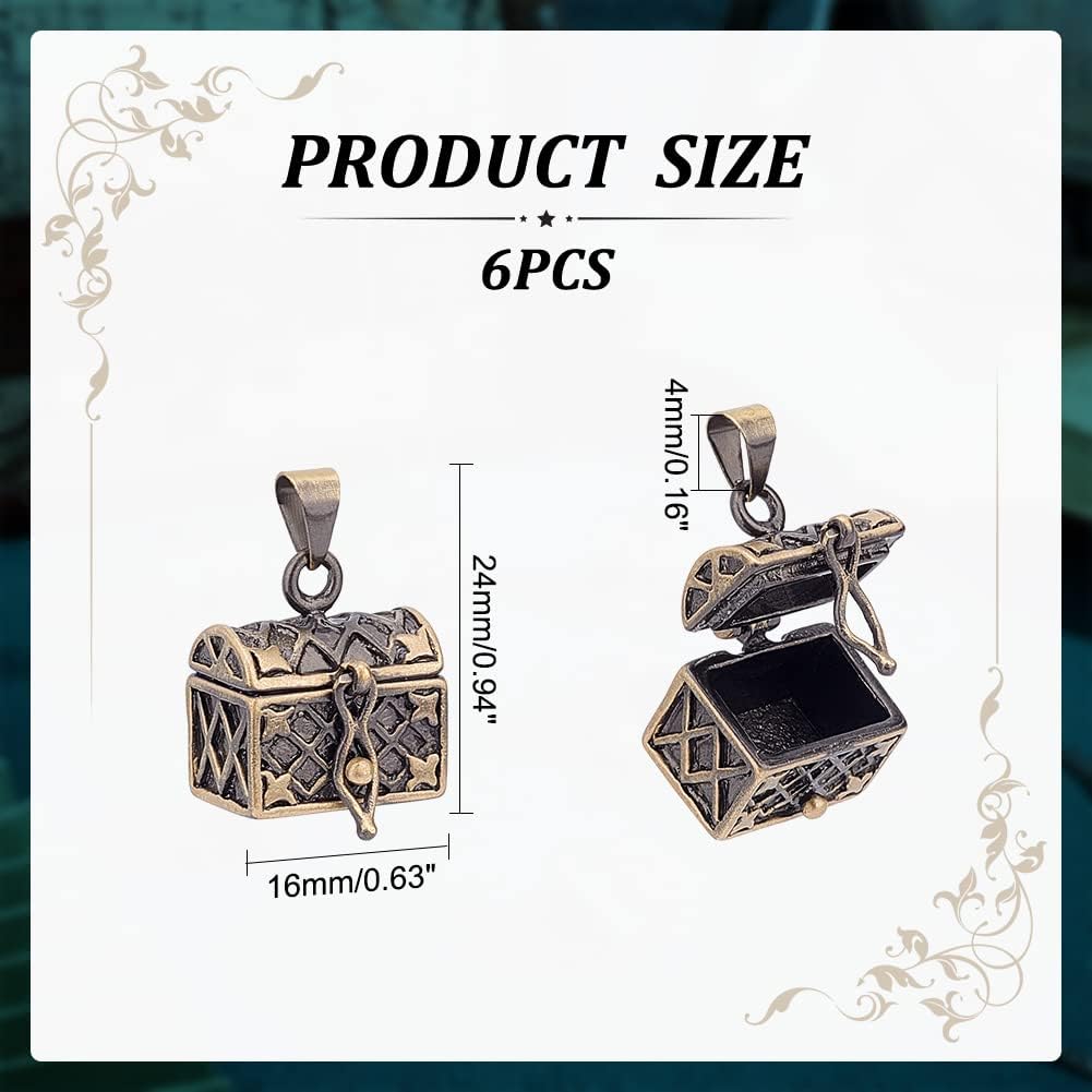 6Pcs Prayer Box Charm 24x16mm Box Charm Rectangle Antique Bronze Copper Magic Box Pendant Vintage Case Charm Mini Metal Box Charm for Memorial