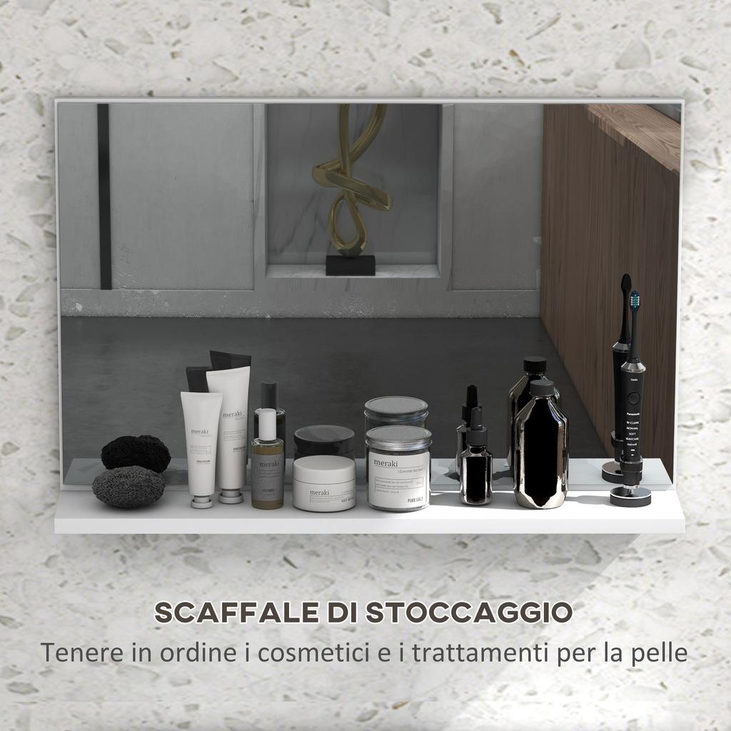 Wall Bathroom Mirror with Shelf, Modern and Multipurpose Design, 60x12x40 cm, White