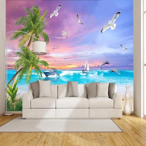 Photo Sea View Wallpaper Modern Beach Sea View Mural Living Room Tv Sofa Hotel Decoration Wallpaper