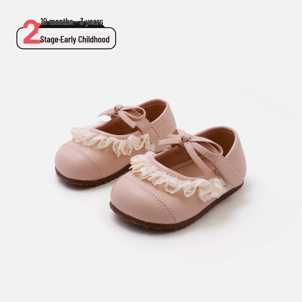 Spring Soft Leather Toddler Shoes with Lace & Butterfly Knot - Princess Style for Baby Girls