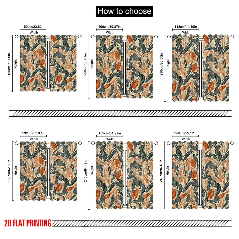 2pcs,2D Plane Printing Popular Curtains Autumn Foliage Art (2) Versatile Polyester Fabric (without Rod) Decorations Inside