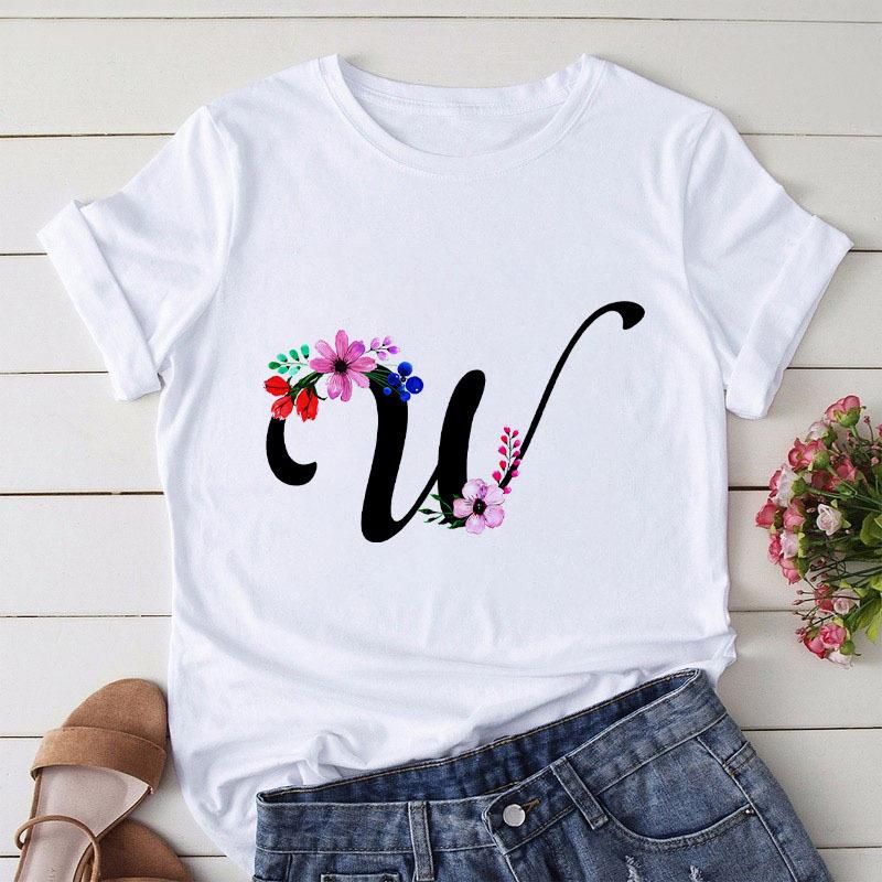 Large Size T-Shirt 26 English Letters Butterfly Print T-Shirt Women'S Short-Sleeved Women'S Clothing
