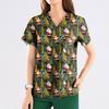 Women's Fashion Printed Short Sleeve V Neck Pattern Tops Pocket Working T-shirts