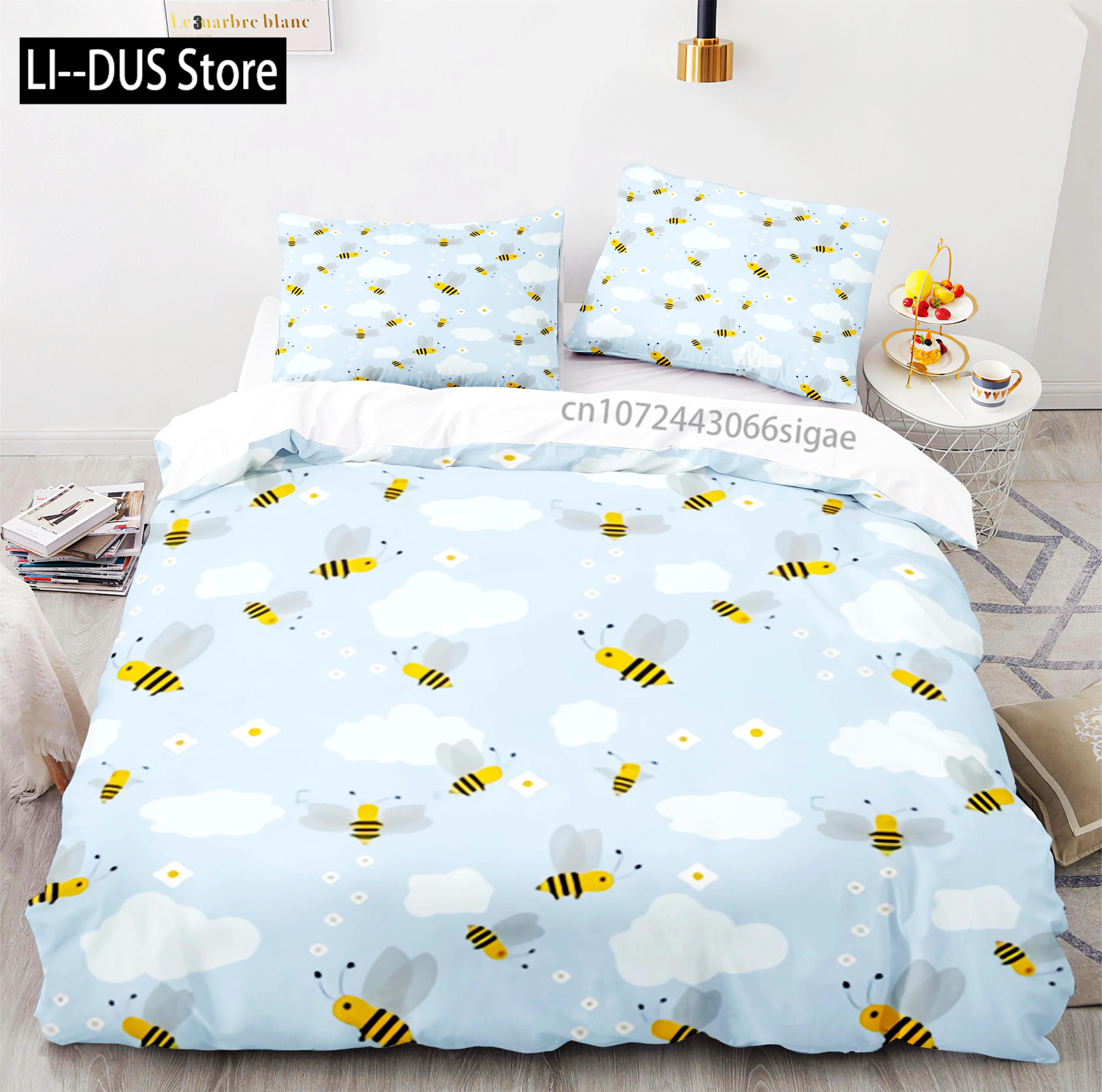 

Hardworking Bee Bedding Set Single Twin Full Queen King Size Bee Bed Set Aldult Kid Bedroom Duvetcover Sets with Pillowcase 135x200cm
