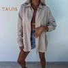 Cămăși de damă cu revere, cu mâneci lungi, cu nasturi, topuri cămăși, culoare uni, croială largă, bluză, topuri casual de toamnă