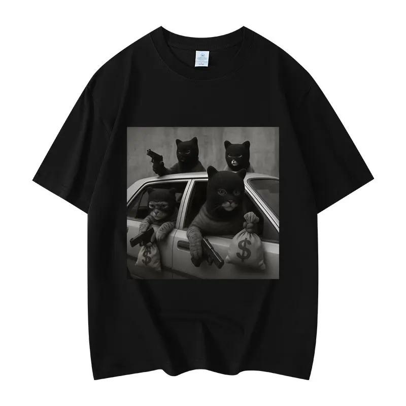 

2026 Summer New Funny Cat Meme Pattern Unisexs and Womens Fashionable Retro Highquality Shortsleeved Tshirts 4XL