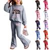 Kids Printed Long Sleeve Neck Top and Pants Set, Casual Loose Fit Outfit for Boys Girls
