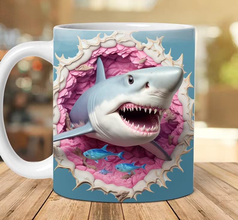 

3D Белая акула Тигровая акула Мегалодон Океан Керамическая Кружка-маркер для кофе Чайная чашка Новая акула 301-400ml