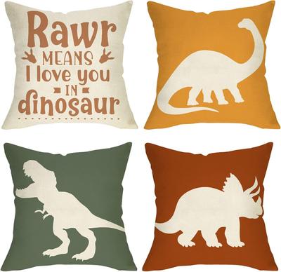 4 Stück Süße Dinosaurier Kissenbezüge Rawr Zitat T-Rex Kissenhüllen für Wohnzimmer Schlafzimmer Sofa Kinderzimmer Heimdekoration