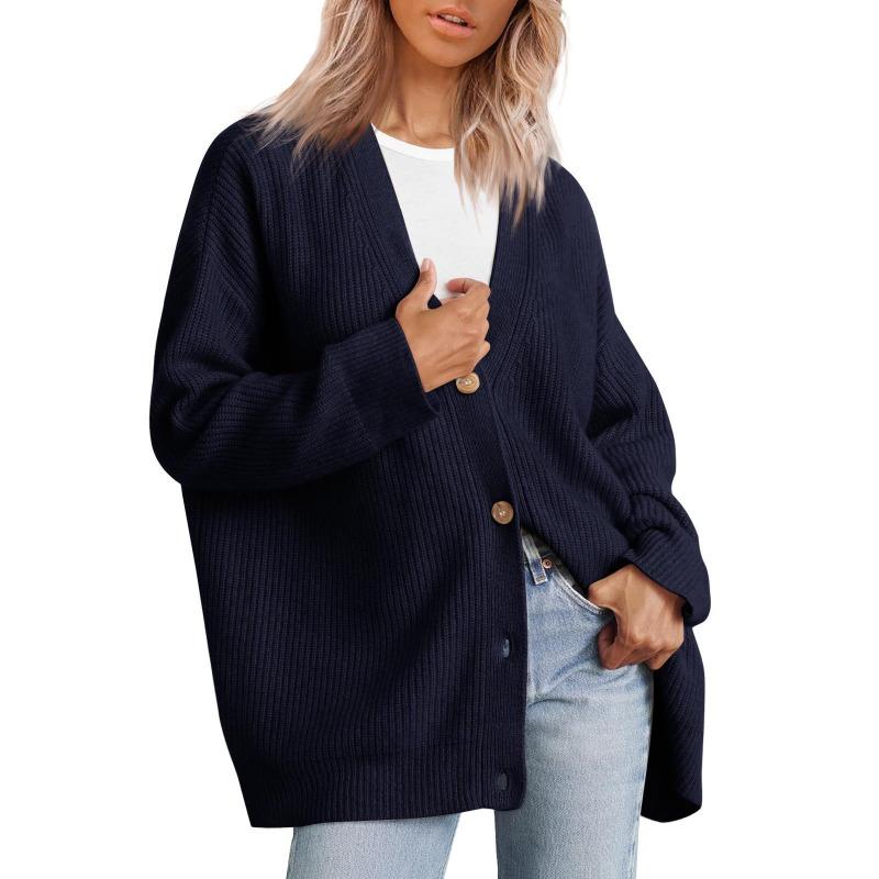 Style Simple and Versatile Knitted Women's Button Solid Color Sweater for Women