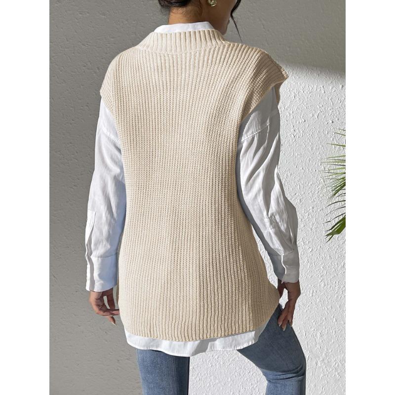 Chaleco de punto simple de cuello en V para mujer Otoño/Invierno