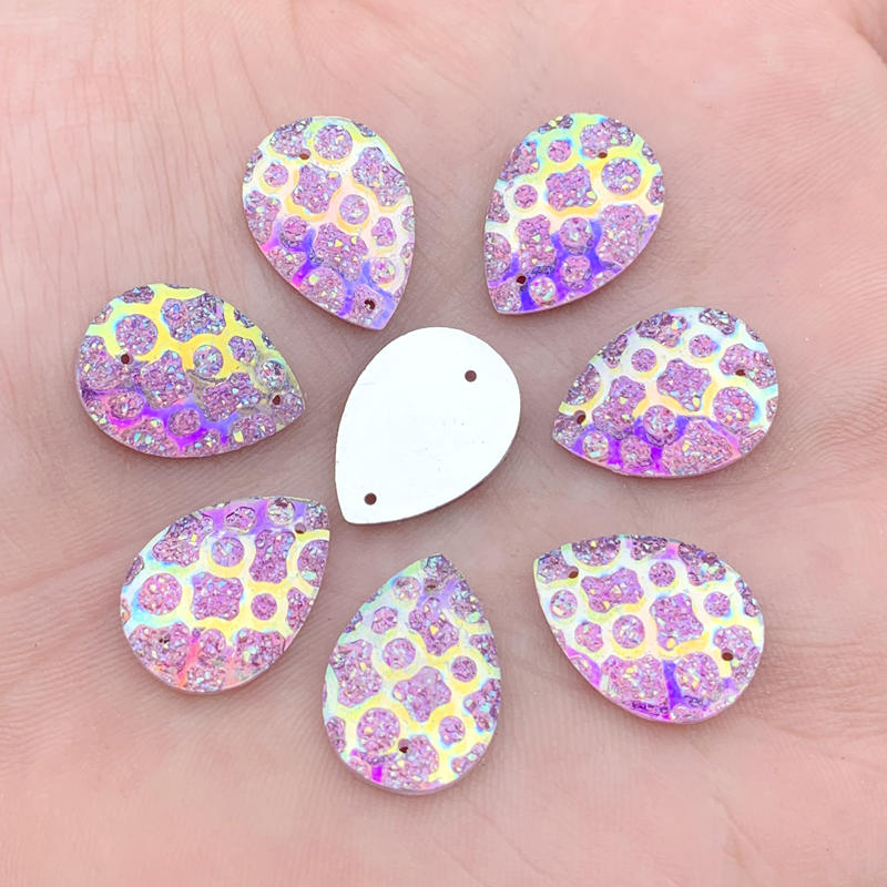 13*18mm Water Drop Resin Gems Stone For Bead Work Flat Back Tigrina Sew On Rhinestones With 2 Holes 40Pieces/lot -A53