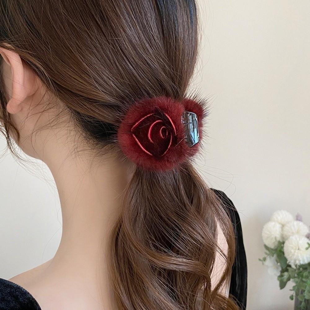 Soft Fur Half Updo Hairpins Hair Decoration Plush Hair Claw Fashion Ponytail Holders  Women