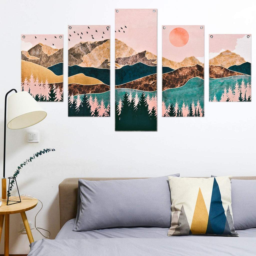 Stampe su tela da parete 5 pezzi Foto e poster di tramonto e montagne Stampa su tela Decorazione moderna della camera da letto di casa dipinta senza cornice