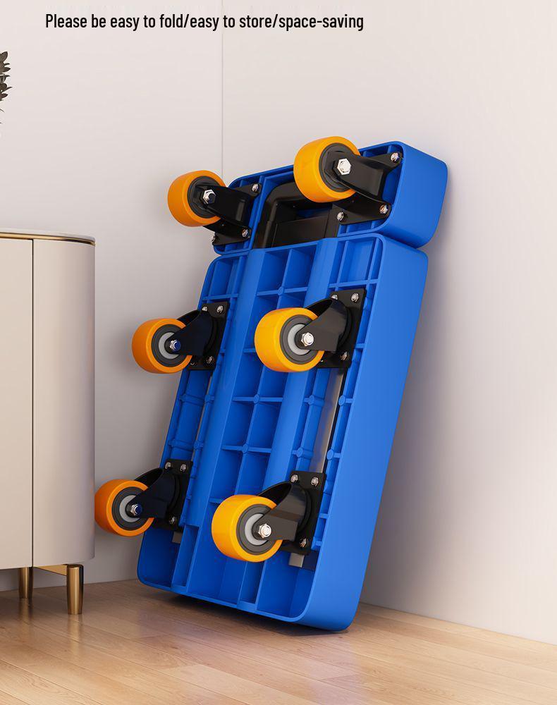 Foldable Retractable Pushcart: Portable Flatbed Cart with Drawbar for Hauling and Moving Goods.